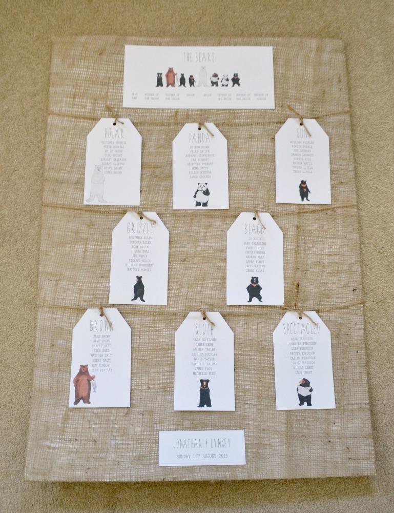 bear wedding stationery table plan hessian by grace and bramble 1