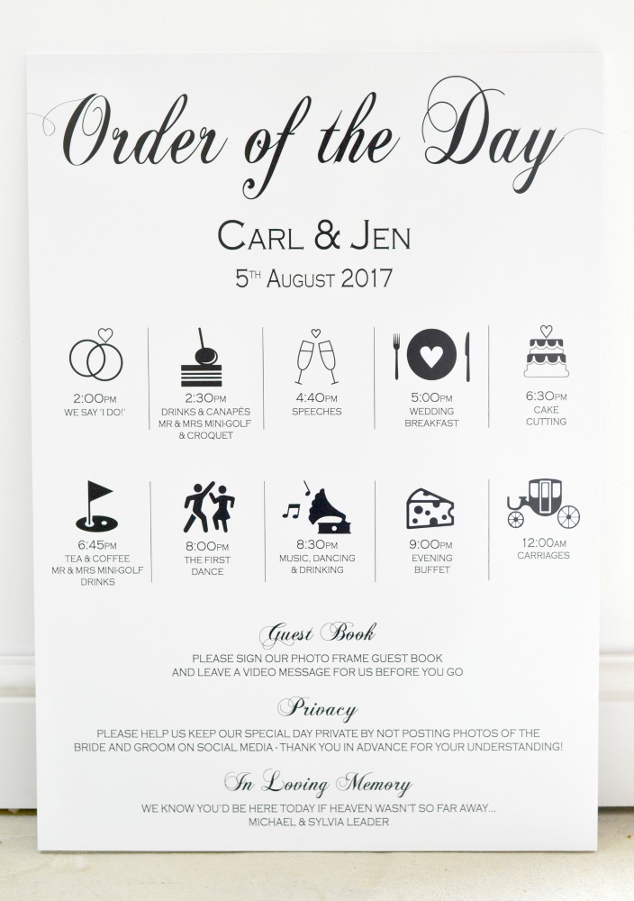 wedding timeline sign