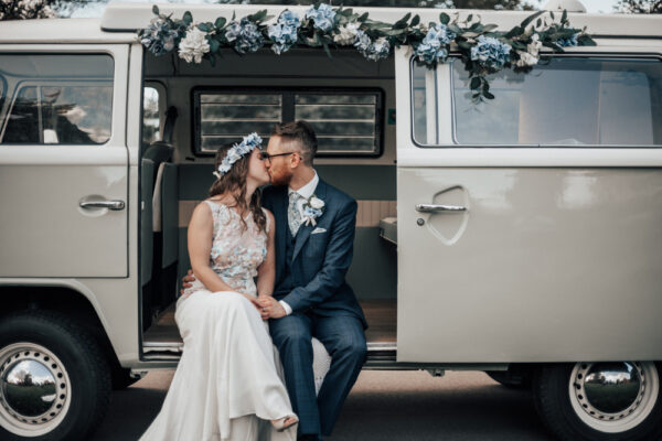 Floral campervan at a wedding