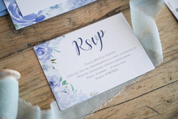 Dusty blue rose garden invitation wedding stationery